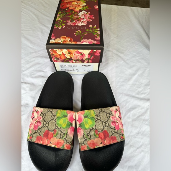 Gucci Shoes - Gucci Floral GG Canvas Slide Sandals in Black, Pink, Green